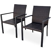 Wicker Pat Záhradná stohovateľná stolička 2 ks, oceľ/umelý ratan, tmavohnedá/čierna NOELA LFN23-0006