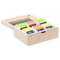 Organizér na čaje, 6 priehradiek, 21,5 x 16 x 9 cm, bambus, biely KESPER 57902