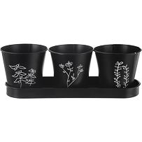 Black kvetináč na bylinky Ø 11 cm + podnos, kov ORION 310628