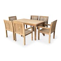 Záhradný drevený nábytok – stôl Garden I. + 6x kreslo Kingsbury, teak NOELA 345917SETK16